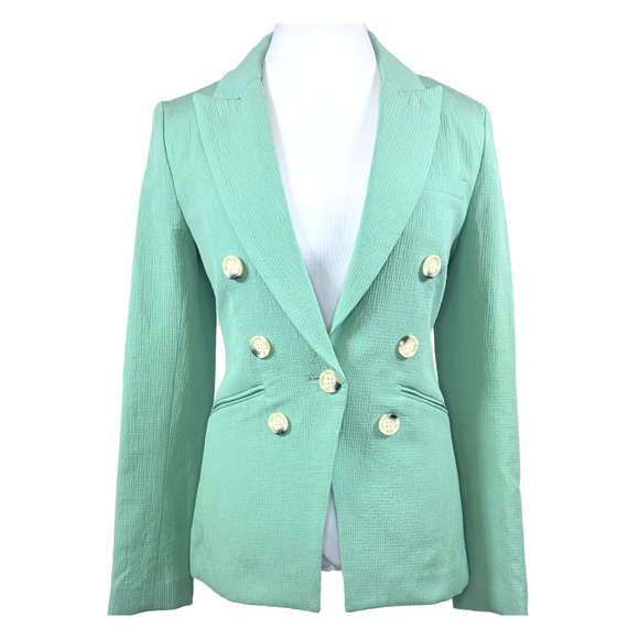 Veronica Beard Blazer Agate Green Emsley Cotton Linen Double Breasted Jacket US6 - Picture 4 of 11